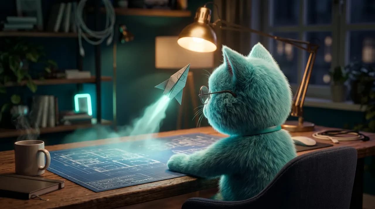The studio's estimator cat: illustration for MVP Cost Calculator