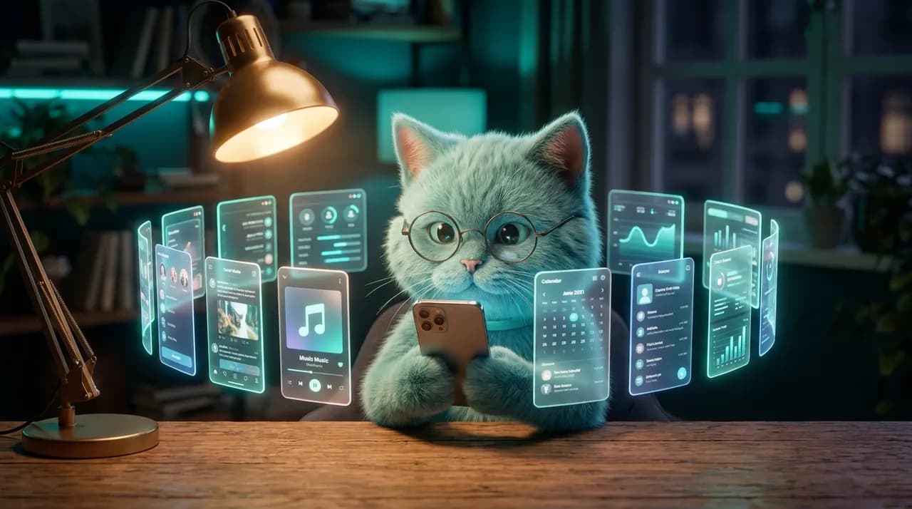 The studio's estimator cat: illustration for App Cost Calculator: iOS, Android and Cross-Platform