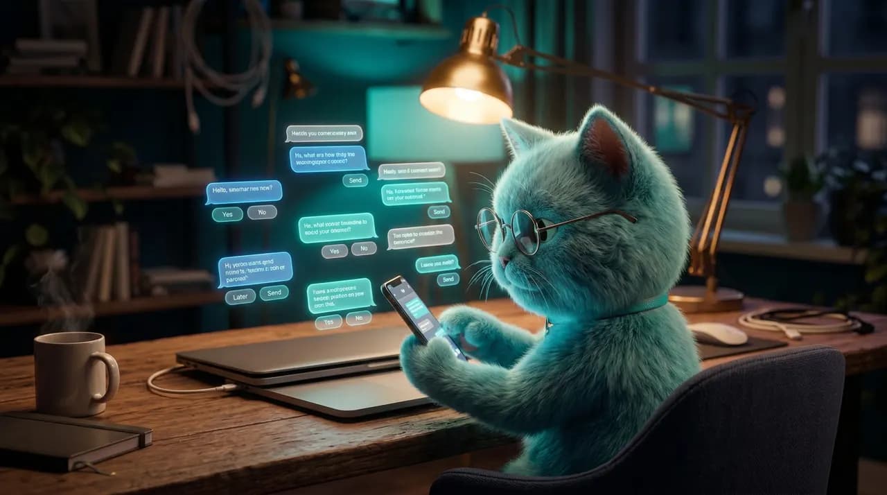 El gato presupuestador del estudio: ilustración de Calculadora del precio de un chatbot