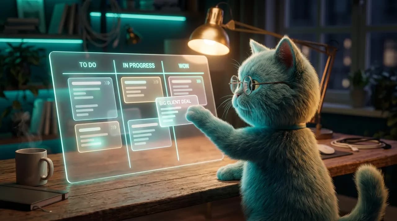 El gato presupuestador del estudio: ilustración de Calculadora del precio de un CRM