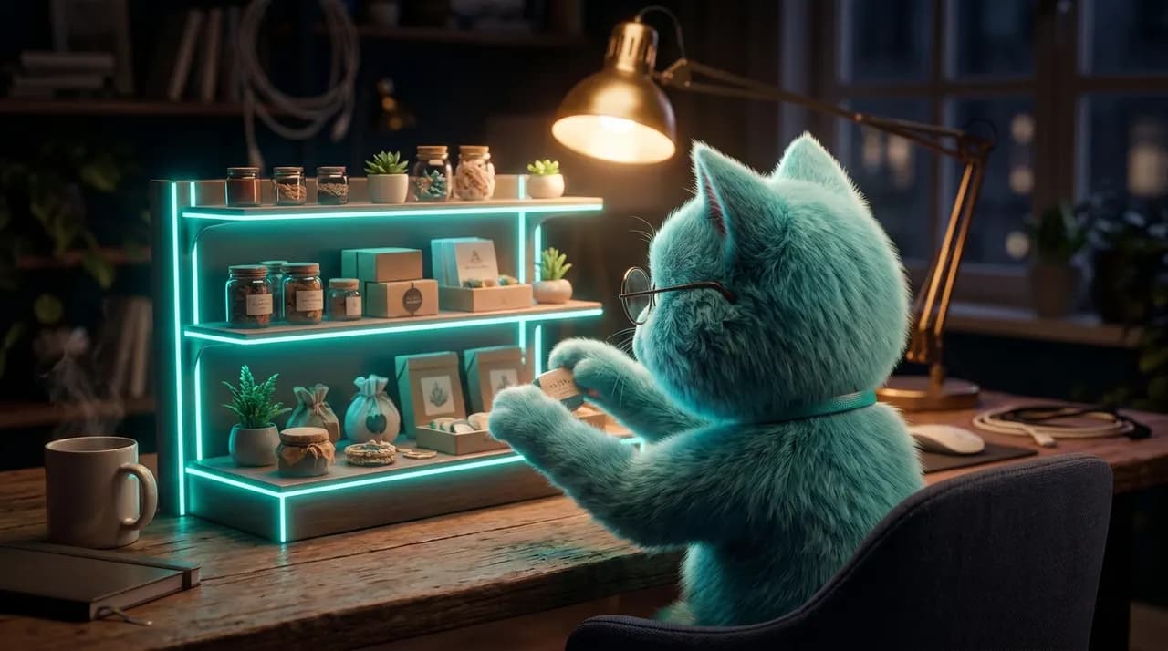 El gato presupuestador del estudio: ilustración de Calculadora del precio de un marketplace