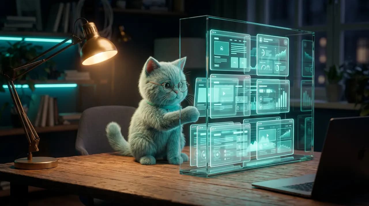 El gato presupuestador del estudio: ilustración de Calculadora del precio de una página web