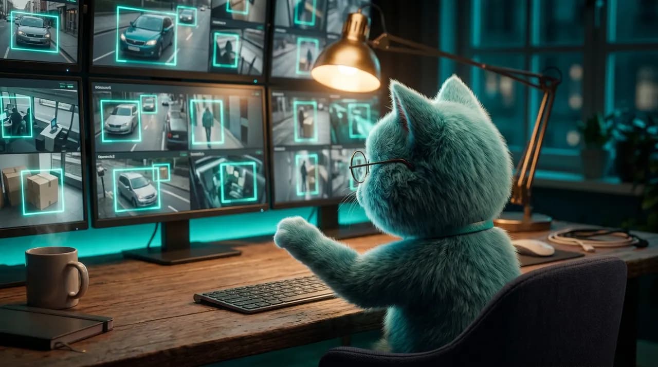 El gato presupuestador del estudio: ilustración de Calculadora del precio de la videoanalítica
