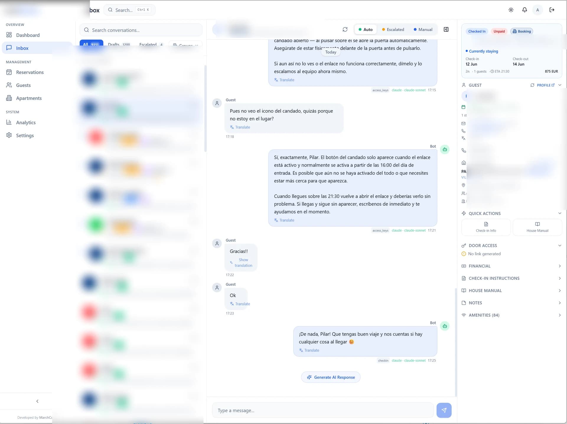 Plataforma de IA para comunicarse con huéspedes