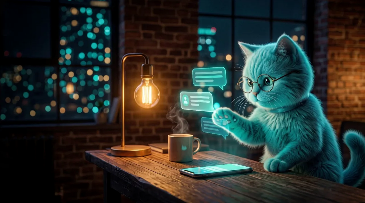 El gato del estudio recogiendo mensajes: fotograma del vídeo de la página de contacto