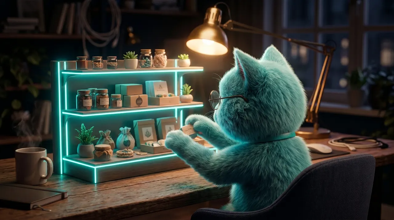 El gato calculista del estudio: ilustración para Calculadora del precio de un marketplace