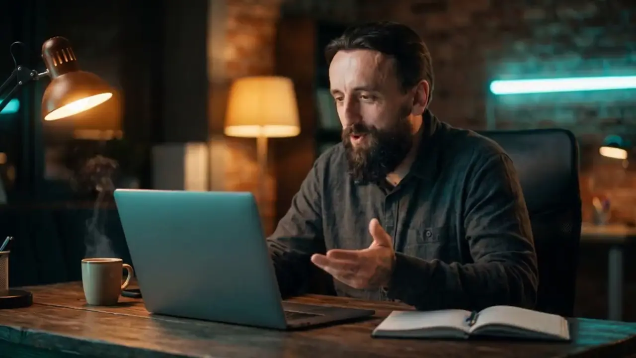 Un fundador del estudio revisando un proyecto en una videollamada