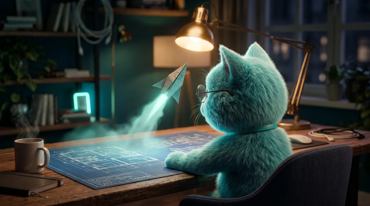 The studio's estimator cat: illustration for MVP Cost Calculator